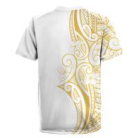 Polynesia White Sunday Rugby Jersey Plumeria Polynesian Tribal Gold Color - Polynesian Pride