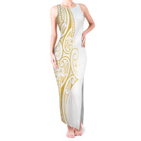 Polynesia White Sunday Tank Maxi Dress Plumeria Polynesian Tribal Gold Color - Polynesian Pride