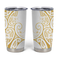 Polynesia White Sunday Tumbler Cup Plumeria Polynesian Tribal Gold Color - Polynesian Pride