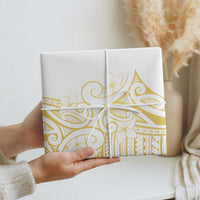 Polynesia White Sunday Wrapping Paper Plumeria Polynesian Tribal Gold Color - Polynesian Pride