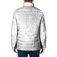 Polynesia White Sunday Padded Jacket Plumeria Polynesian Tribal Grey Color - Polynesian Pride