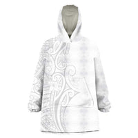 Polynesia White Sunday Wearable Blanket Hoodie Plumeria Polynesian Tribal Grey Color - Polynesian Pride