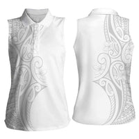 Polynesia White Sunday Women Sleeveless Polo Shirt Plumeria Polynesian Tribal Grey Color - Polynesian Pride