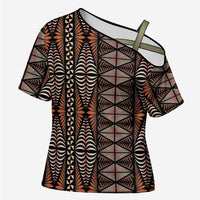 Malo e lelei Tonga Cross Shoulder Shirt Tongan Ngatu Vintage Brown - Polynesian Pride
