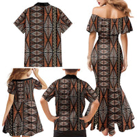 Malo e lelei Tonga Family Matching Mermaid Dress and Hawaiian Shirt Tongan Ngatu Vintage Brown - Polynesian Pride