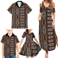 Malo e lelei Tonga Family Matching Summer Maxi Dress and Hawaiian Shirt Tongan Ngatu Vintage Brown - Polynesian Pride