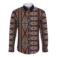 Malo e lelei Tonga Long Sleeve Button Shirt Tongan Ngatu Vintage Brown - Polynesian Pride