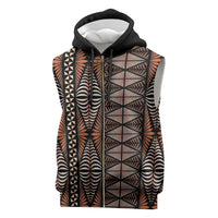 Malo e lelei Tonga Sleeveless Zip Hoodie Tongan Ngatu Vintage Brown - Polynesian Pride