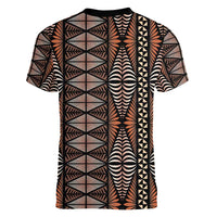 Malo e lelei Tonga Women V-Neck T-Shirt Tongan Ngatu Vintage Brown - Polynesian Pride