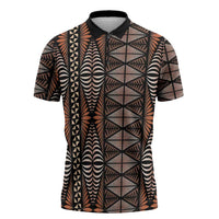 Malo e lelei Tonga Zipper Polo Shirt Tongan Ngatu Vintage Brown - Polynesian Pride
