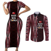 Tonga Rugby Personalised Couples Matching Short Sleeve Bodycon Dress and Long Sleeve Button Shirt 2025 Mate Maa Tonga Ngatu Motif - Polynesian Pride