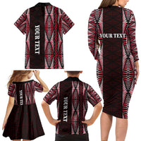 Tonga Rugby Personalised Family Matching Long Sleeve Bodycon Dress and Hawaiian Shirt 2025 Mate Maa Tonga Ngatu Motif - Polynesian Pride