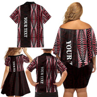 Tonga Rugby Personalised Family Matching Off Shoulder Short Dress and Hawaiian Shirt 2025 Mate Maa Tonga Ngatu Motif - Polynesian Pride