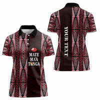 Tonga Rugby Personalised Women Polo Shirt 2025 Mate Maa Tonga Ngatu Motif - Polynesian Pride