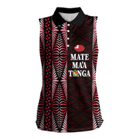 Tonga Rugby Personalised Women Sleeveless Polo Shirt 2025 Mate Maa Tonga Ngatu Motif - Polynesian Pride