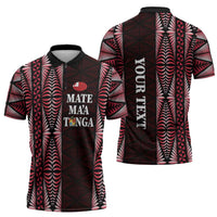 Tonga Rugby Personalised Zipper Polo Shirt 2025 Mate Maa Tonga Ngatu Motif - Polynesian Pride