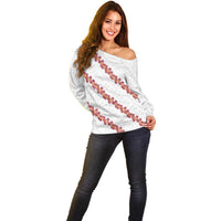White Sunday Tonga Fakame Off Shoulder Sweater Tongan Ngatu Heilala Lei - Polynesian Pride
