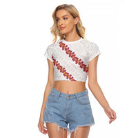 White Sunday Tonga Fakame Raglan Cropped T Shirt Tongan Ngatu Heilala Lei - Polynesian Pride