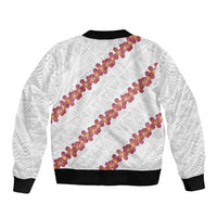 White Sunday Tonga Fakame Sleeve Zip Bomber Jacket Tongan Ngatu Heilala Lei - Polynesian Pride