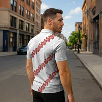 White Sunday Tonga Fakame Zipper Polo Shirt Tongan Ngatu Heilala Lei LT14 - Polynesian Pride