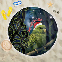 New Zealand Christmas Beach Blanket Cute Kakapo Meri Kirihimete Maori Koru
