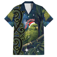 New Zealand Christmas Family Matching Off Shoulder Short Dress and Hawaiian Shirt Cute Kakapo Meri Kirihimete Maori Koru LT14 Dad's Shirt - Short Sleeve Blue - Polynesian Pride