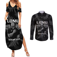New Zealand Silver Fern Rugby Couples Matching Summer Maxi Dress and Long Sleeve Button Shirt Aotearoa Godfather Proud Gone But Never Forgotten LT14 Black - Polynesian Pride
