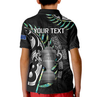 Personalised New Zealand Silver Fern Rugby Kid Polo Shirt Paua Shell With Champions Trophy History NZ Forever LT14 - Polynesian Pride
