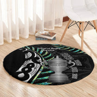 Personalised New Zealand Silver Fern Rugby Round Carpet Paua Shell With Champions Trophy History NZ Forever LT14 - Polynesian Pride