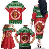 Personalized Hawaii Christmas Family Matching Off The Shoulder Long Sleeve Dress and Hawaiian Shirt Tiki Santa Mele Kalikimaka