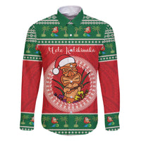 Personalized Hawaii Christmas Family Matching Off The Shoulder Long Sleeve Dress and Hawaiian Shirt Tiki Santa Mele Kalikimaka