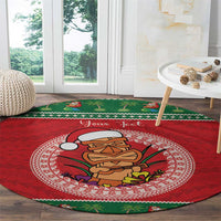 Personalized Hawaii Christmas Round Carpet Tiki Santa Mele Kalikimaka