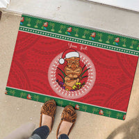 Personalized Hawaii Christmas Rubber Doormat Tiki Santa Mele Kalikimaka