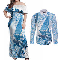 New Zealand Saling Couples Matching Off Shoulder Maxi Dress and Long Sleeve Button Shirt Aotearoa Yacht Racing - Born To Sail