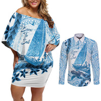 New Zealand Saling Couples Matching Off Shoulder Short Dress and Long Sleeve Button Shirt Aotearoa Yacht Racing - Born To Sail