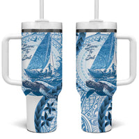 New Zealand Sailing Tumbler With Handle Aotearoa Yacht Racing - Born To Sail LT14 One Size: 40 oz Blue - Polynesian Pride