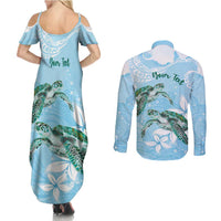 Personalised Polynesia Valentine's Day Couples Matching Summer Maxi Dress and Long Sleeve Button Shirt SeaTurtle Couple Polynesian - Fairy Sparkles Color