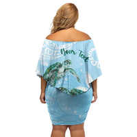 Personalised Polynesia Valentine's Day Family Matching Off Shoulder Short Dress and Hawaiian Shirt SeaTurtle Couple Polynesian - Fairy Sparkles Color LT14 - Polynesian Pride