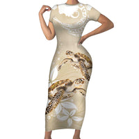 Happy Valentine's Day Polynesia Family Matching Short Sleeve Bodycon Dress and Hawaiian Shirt SeaTurtle Couple Polynesian - Pollinate Color LT14 Mom's Dress Beige - Polynesian Pride