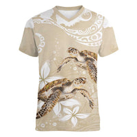 Happy Valentine's Day Polynesia Women V-Neck T-Shirt SeaTurtle Couple Polynesian - Pollinate Color LT14 Female Beige - Polynesian Pride