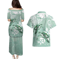 Happy Valentine's Day Polynesia Couples Matching Puletasi and Hawaiian Shirt SeaTurtle Couple Polynesian - Green Lester Color