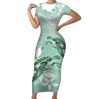 Happy Valentine's Day Polynesia Family Matching Short Sleeve Bodycon Dress and Hawaiian Shirt SeaTurtle Couple Polynesian - Green Lester Color LT14 Mom's Dress Green - Polynesian Pride