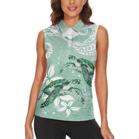 Happy Valentine's Day Polynesia Women Sleeveless Polo Shirt SeaTurtle Couple Polynesian - Green Lester Color LT14 - Polynesian Pride