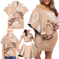 Happy Valentine's Day Polynesia Family Matching Off Shoulder Short Dress and Hawaiian Shirt SeaTurtle Couple Polynesian - Desert Sand Color LT14 - Polynesian Pride