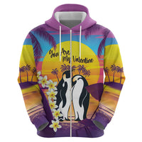 Hawaii Penguin Couple Zip Hoodie You Are My Valentine - Tropical Sunset Vibes LT14 - Polynesian Pride