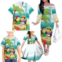 Hawaii Penguin Couple Family Matching Off The Shoulder Long Sleeve Dress and Hawaiian Shirt Hawaiian Kakau - Tropical Summer Vibes