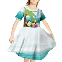 Hawaii Penguin Couple Kid Short Sleeve Dress Hawaiian Kakau - Tropical Summer Vibes