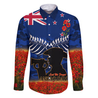 New Zealand ANZAC Day Family Matching Off Shoulder Maxi Dress and Hawaiian Shirt 25 April Last Post Camouflage With Poppies LT14 Dad's Shirt - Long Sleeve Blue - Polynesian Pride