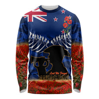 New Zealand ANZAC Day Long Sleeve Shirt 25 April Last Post Camouflage With Poppies LT14 Unisex Blue - Polynesian Pride