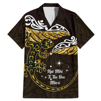 New Zealand Matariki Family Matching Mermaid Dress and Hawaiian Shirt Maori New Year Silver Fern And Lizard - Gold LT14 Dad's Shirt - Short Sleeve Gold - Polynesian Pride